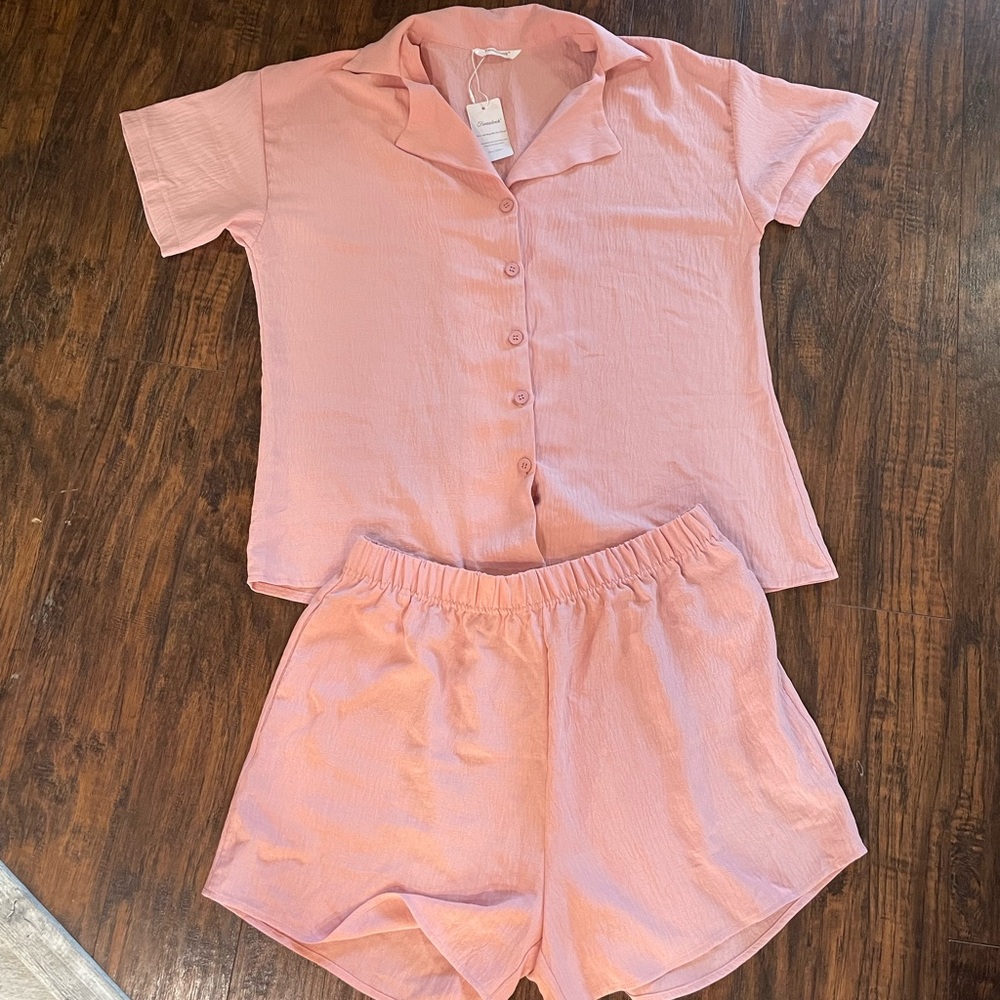Fantaslook Two Piece Pink Linen Set